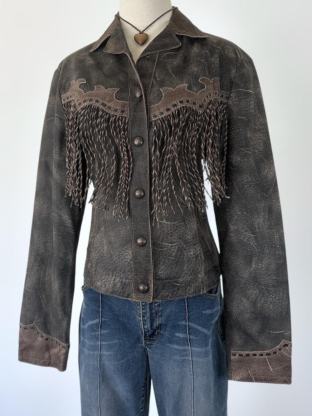 Rare/ unique Vintage 90s 100% Dark brown Leather jacket, size M - Picture 3 of 7
